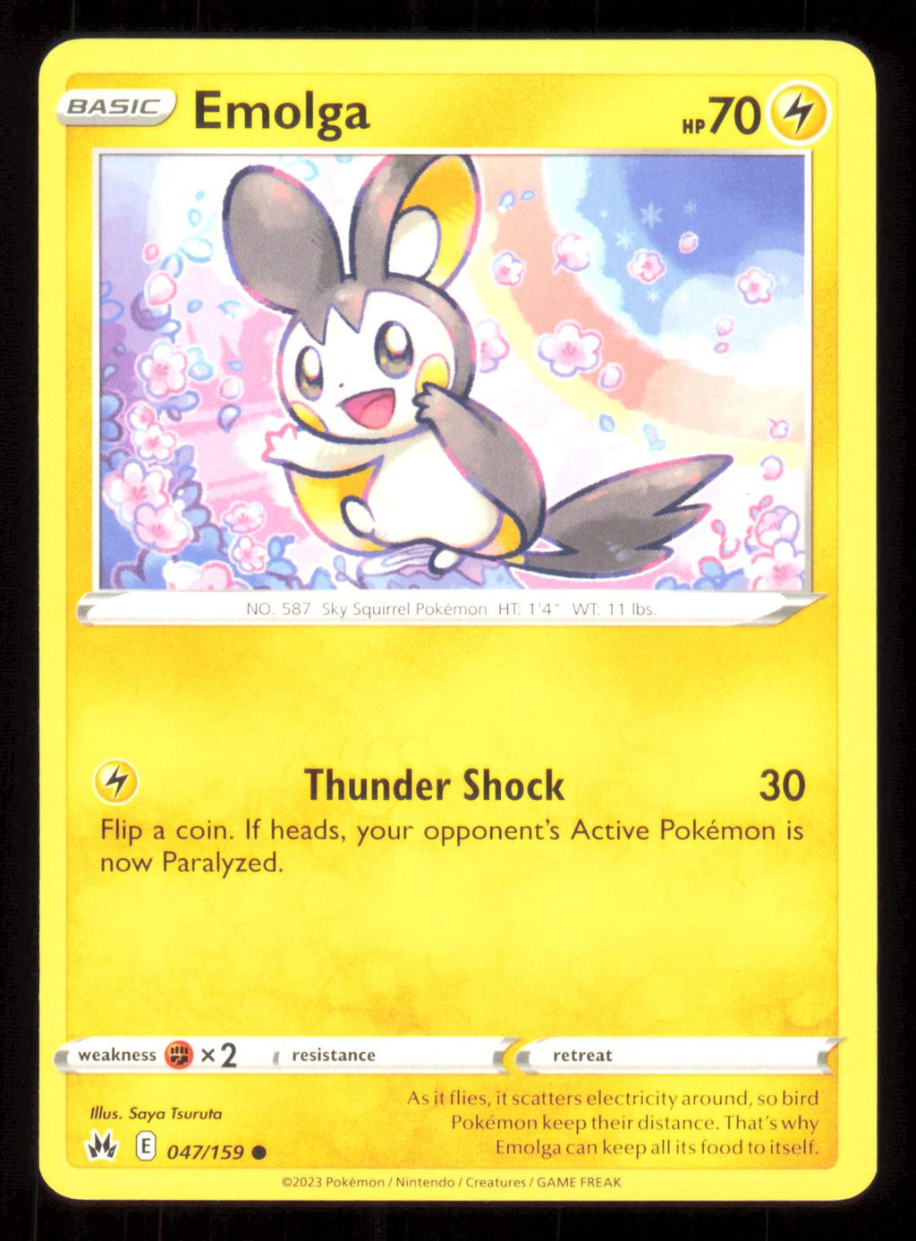 Emolga 047/159 Common Crown Zenith Pokemon Lightly Played (LP) przód