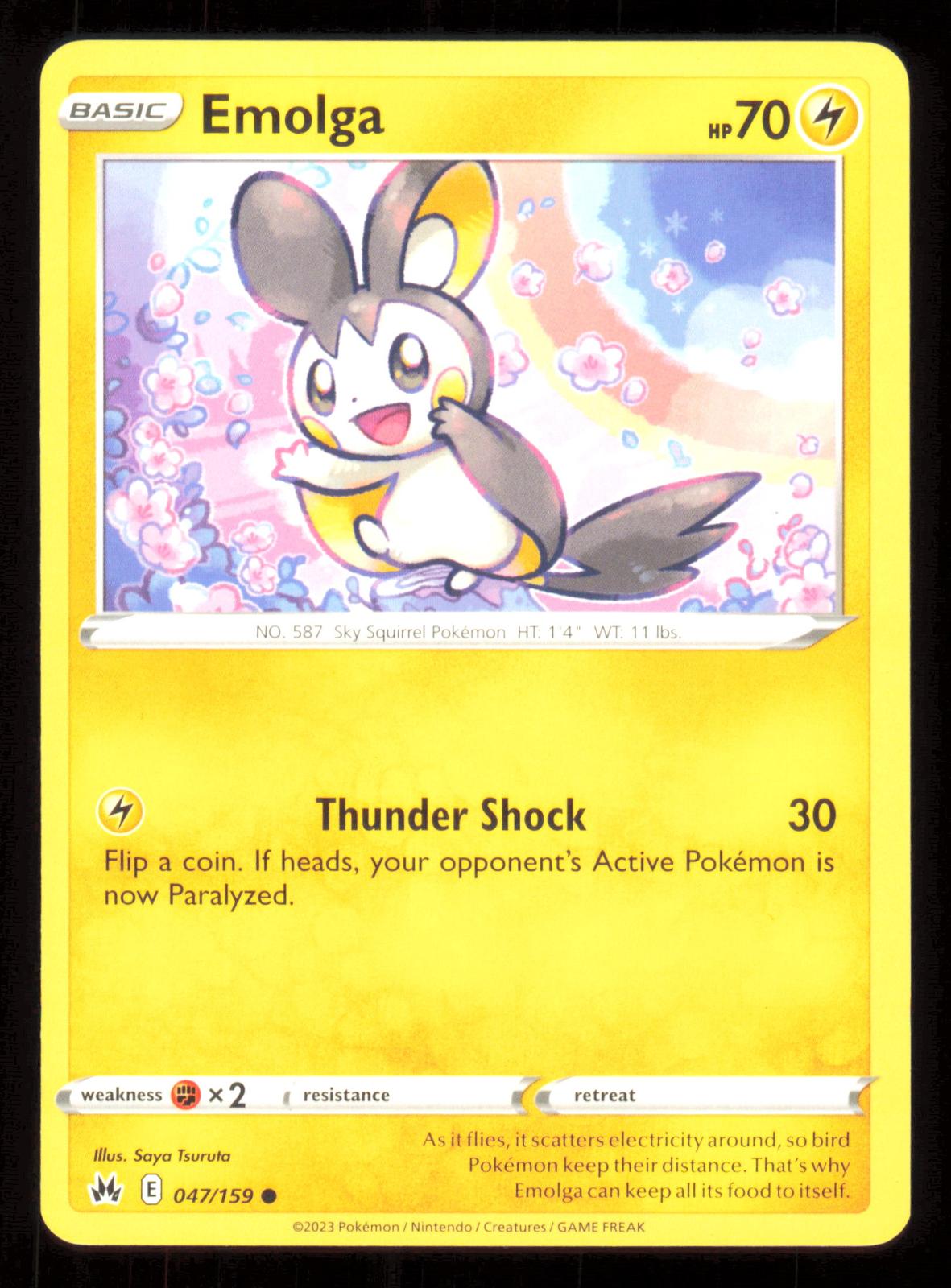 Emolga 047/159 Common Crown Zenith Pokemon Lightly Played (LP) przód