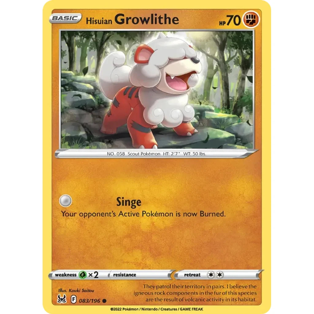 Hisuian Growlithe 083/196 Common Lost Origin Pokemon Lightly Played (LP) przód