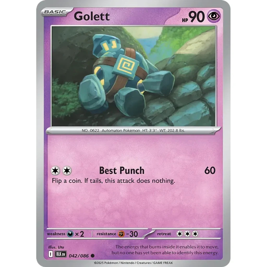 Golett 042/086 Common SV: Black Bolt Pokemon Reverse Holo Near Mint (NM) przód