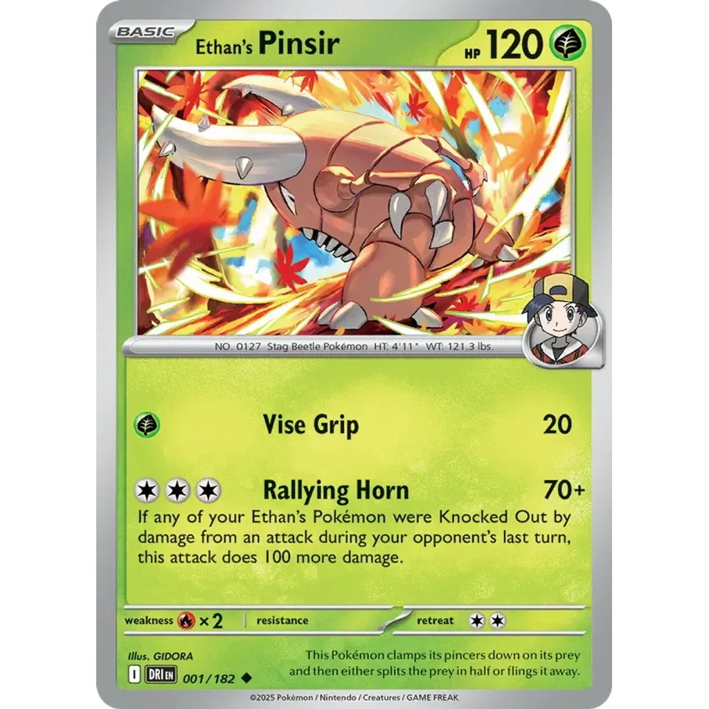 Ethan's Pinsir 001/182 Uncommon Destined Rivals Pokemon Reverse Holo Near Mint (NM) — przód