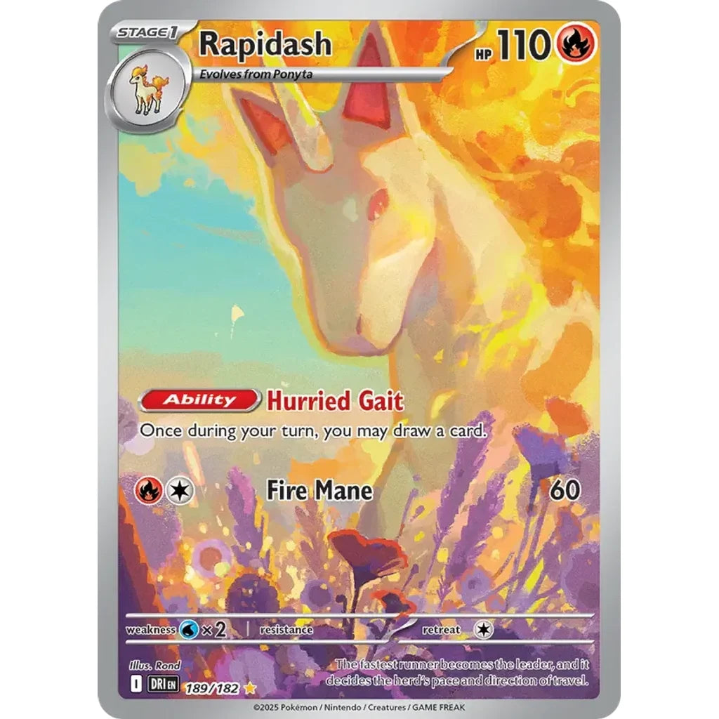 Rapidash 189/182 Illustration Rare Destined Rivals Pokemon Holo Near Mint (NM) przód