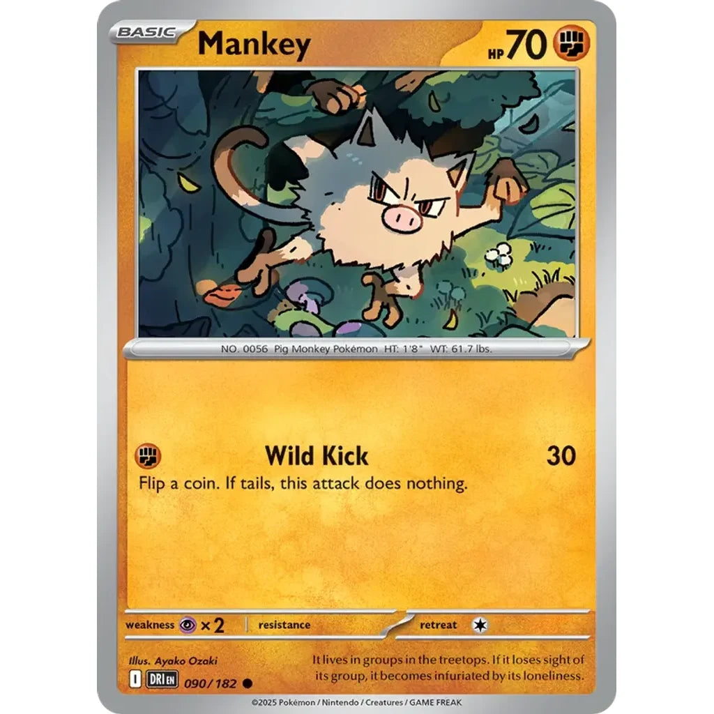 Mankey 090/182 Common Destined Rivals Pokemon Lightly Played (LP) przód
