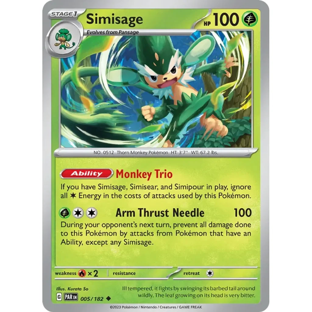 Simisage 005/182 Uncommon Paradox Rift Pokemon Near Mint (NM) przód