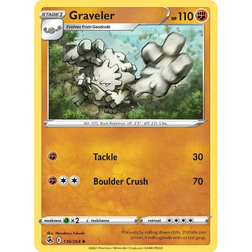 Graveler 136/264 Uncommon Fusion Strike Pokemon Reverse Holo Near Mint (NM) przód