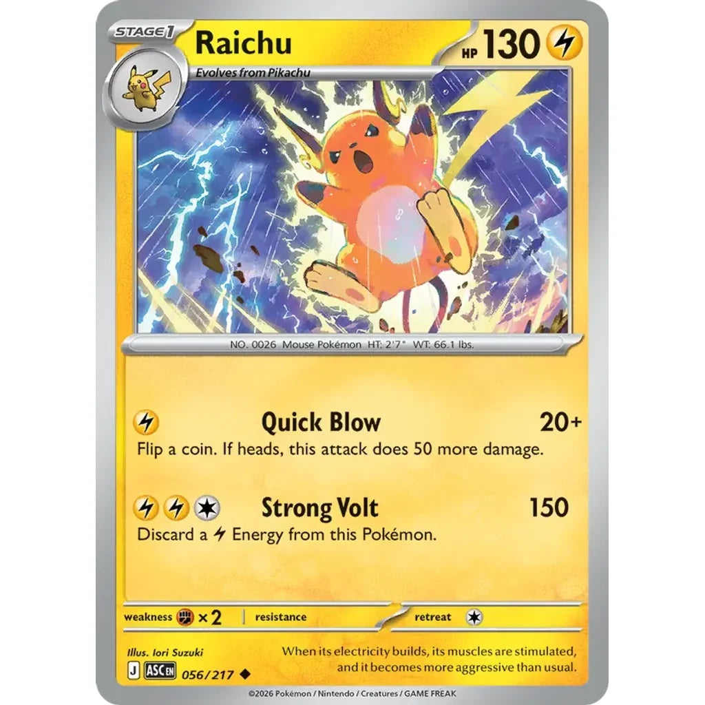 Raichu 056/217 Uncommon ME: Ascended Heroes Pokemon Near Mint (NM) przód