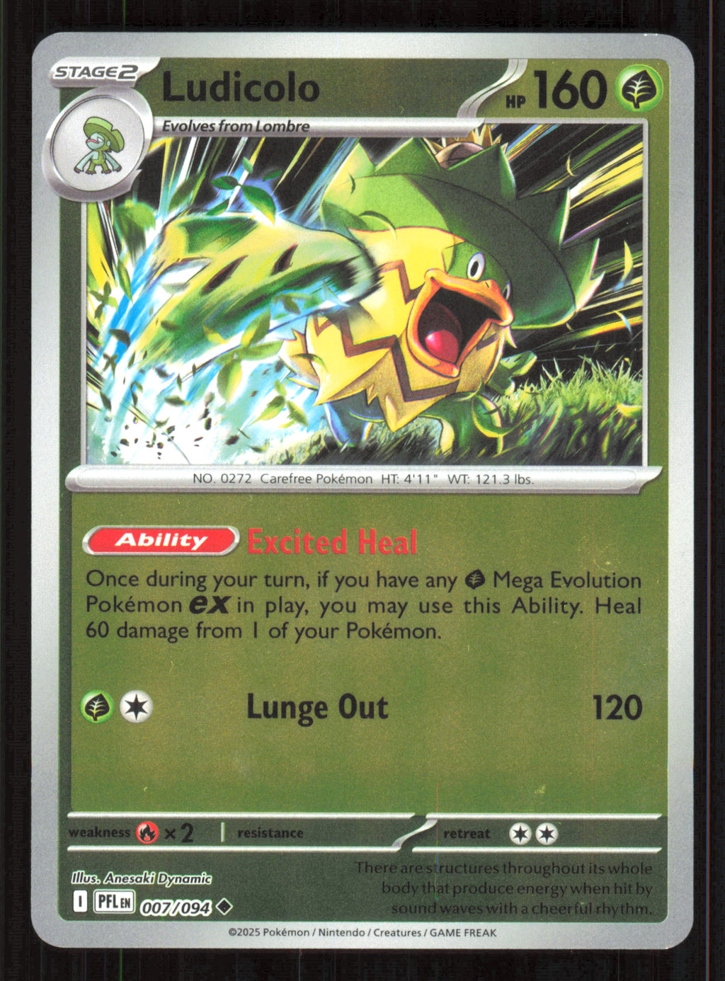 Ludicolo - Uncommon ME02: Phantasmal Flames 007/094 Near Mint (NM) przód