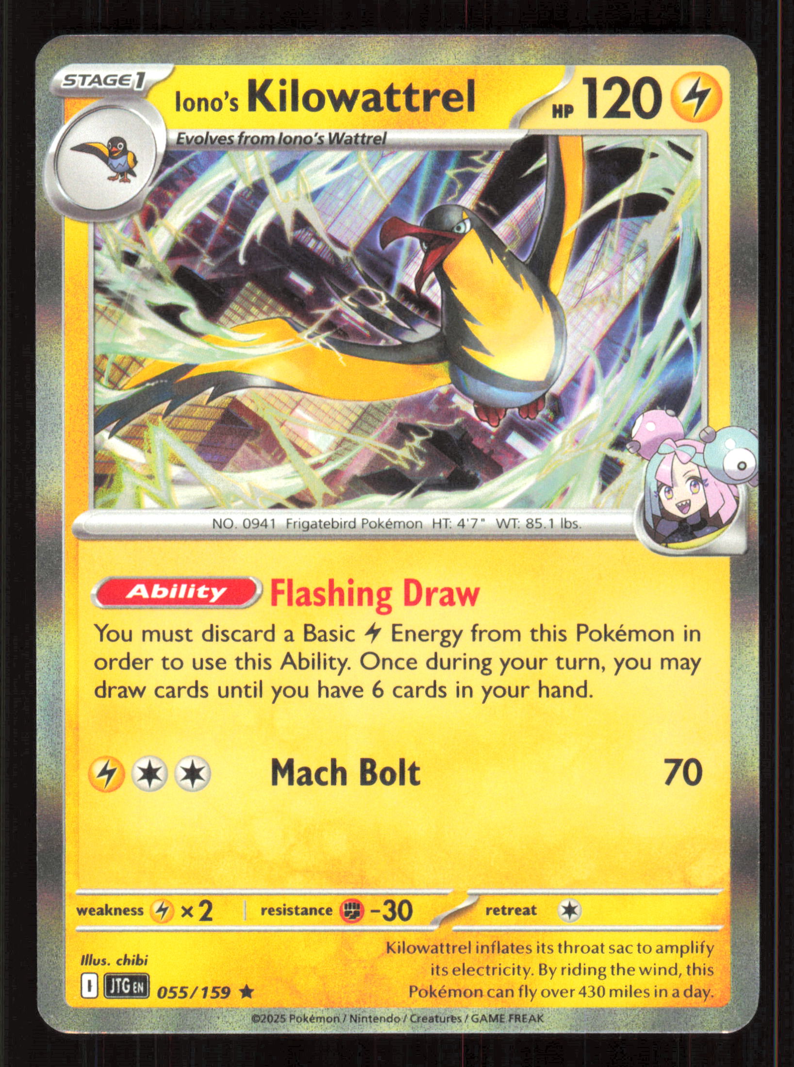 Iono's Kilowattrel Rare Deck Exclusives 055/159 Near Mint (NM) przód
