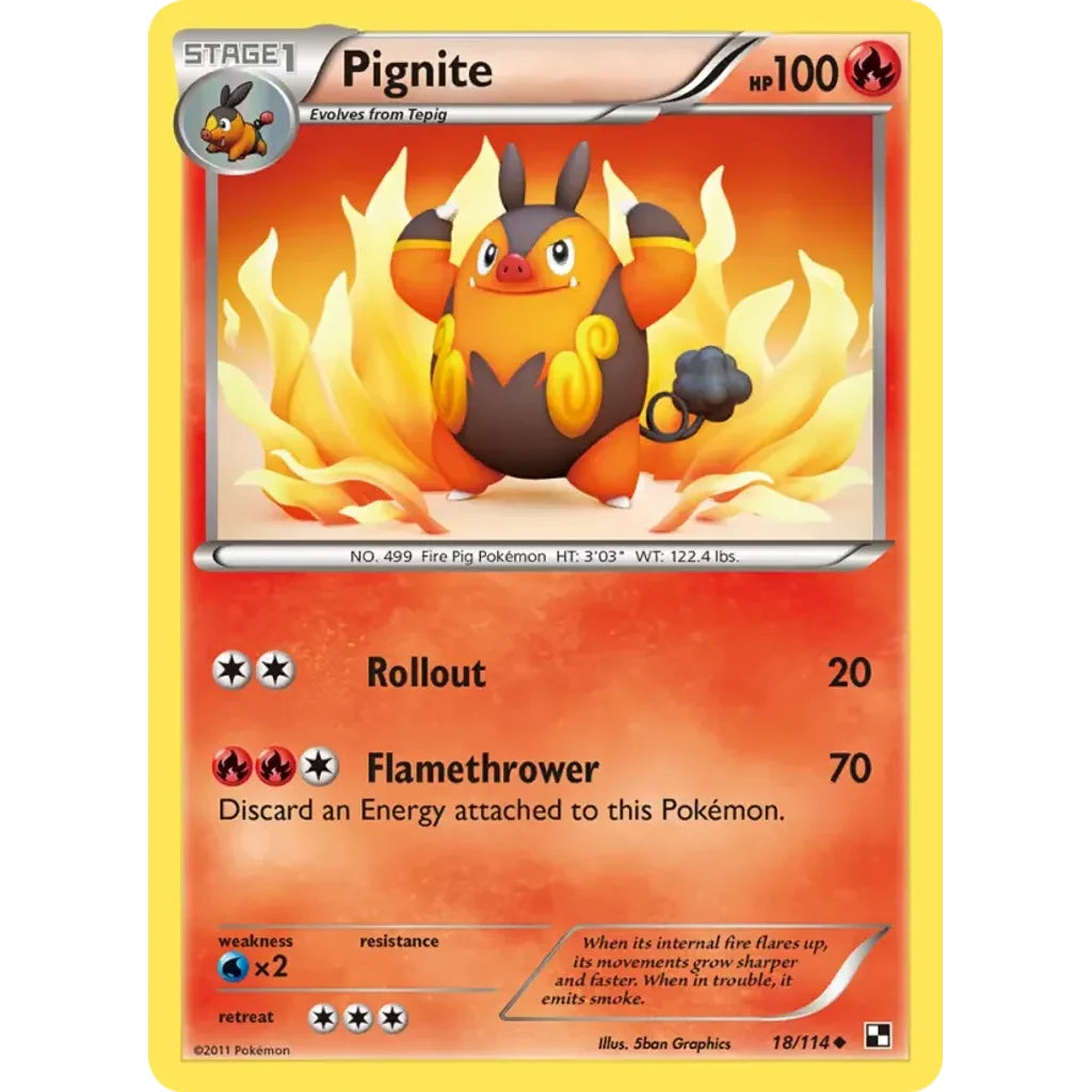Pignite 18/114 Uncommon Black &amp; White Pokemon Lightly Played (LP) przód