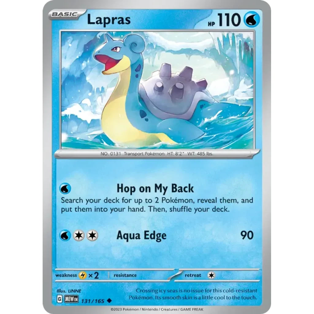 Lapras 131/165 Uncommon 151 Pokemon Near Mint (NM) przód