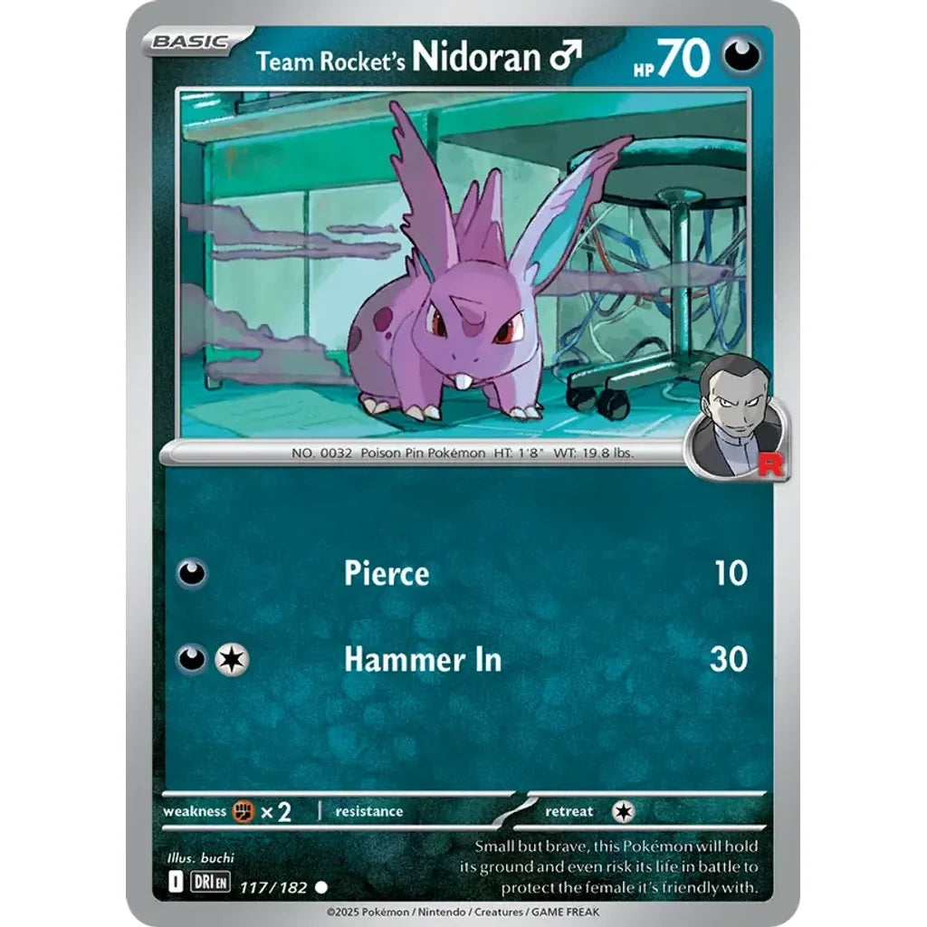 Team Rocket's NidoranM 117/182 Common Destined Rivals Pokemon Near Mint (NM) przód