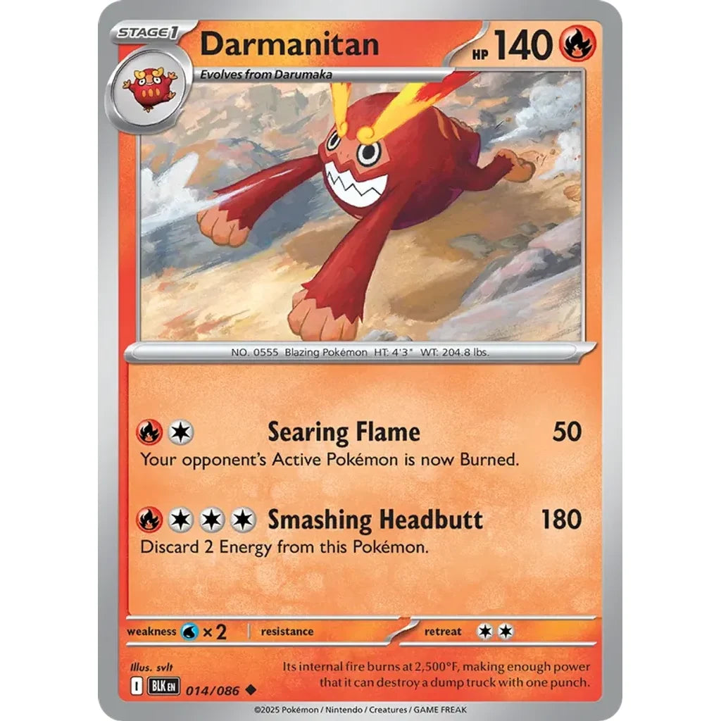 Darmanitan 014/086 Uncommon SV: Black Bolt Pokemon Near Mint (NM) przód