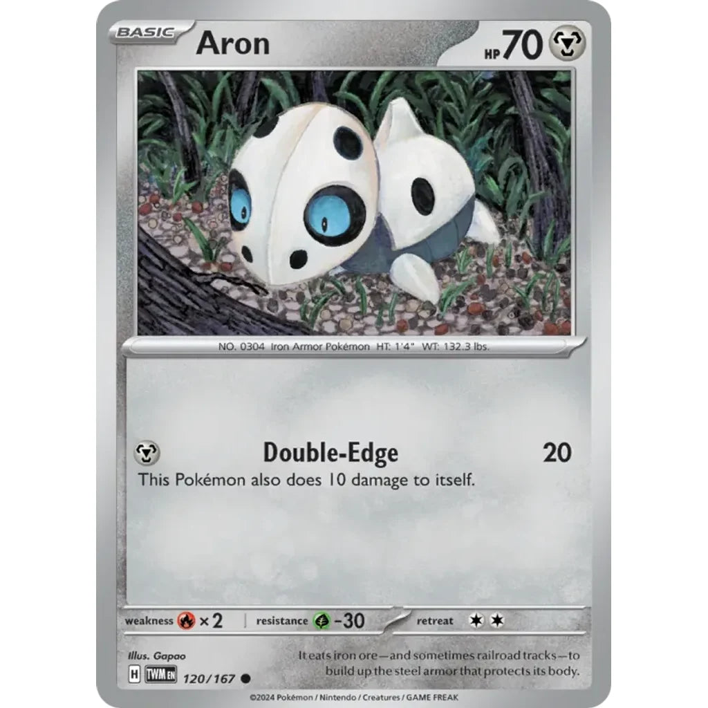 Aron 120/167 Common Twilight Masquerade Pokemon Lightly Played (LP) przód