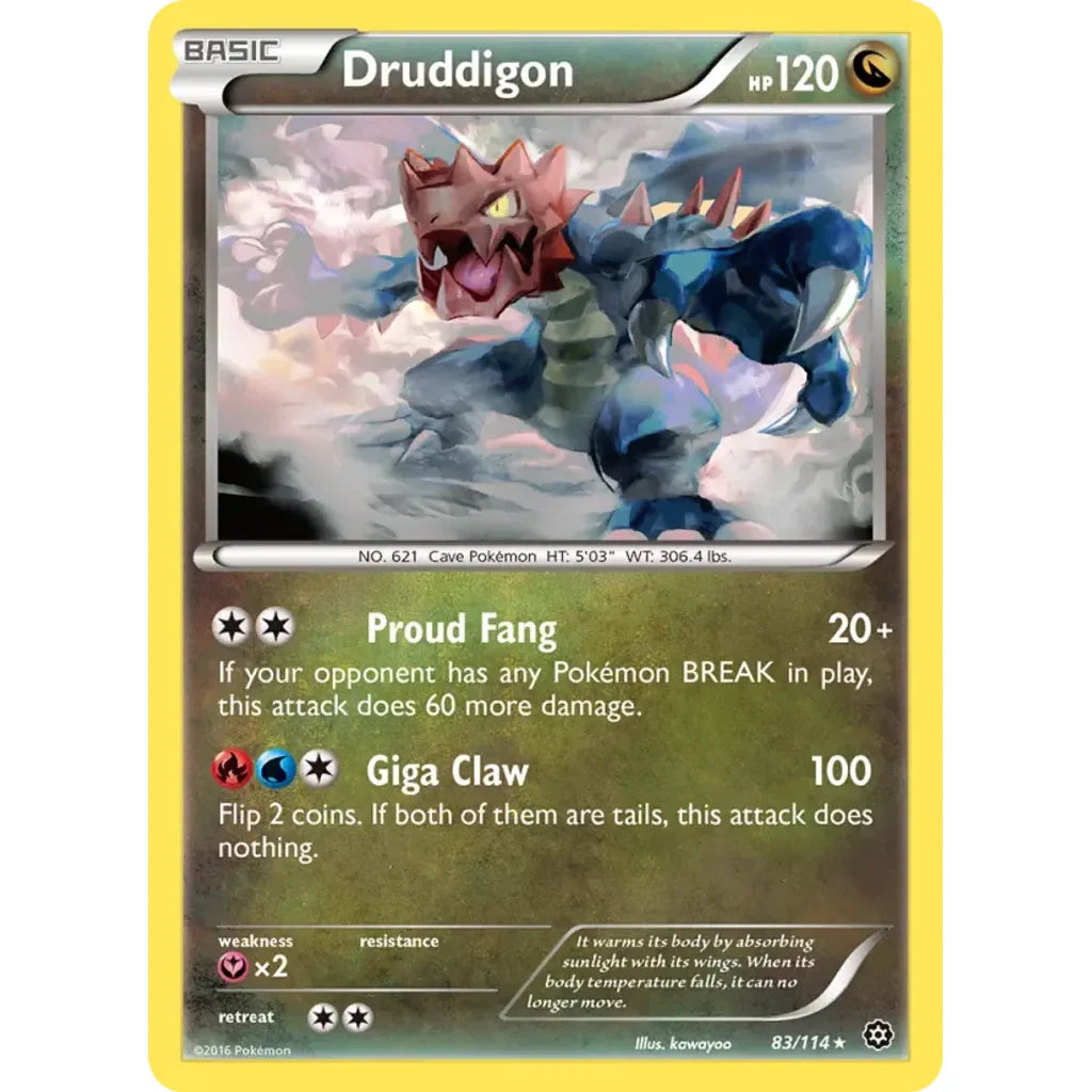 Druddigon 83/114 Rare Steam Siege Pokemon Lightly Played (LP) przód