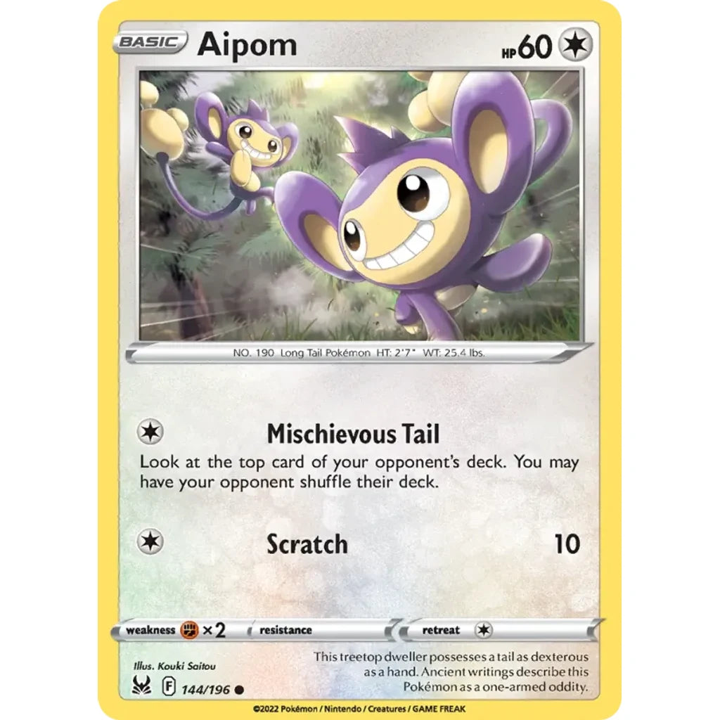 Aipom 144/196 Common Lost Origin Pokemon Near Mint (NM) przód