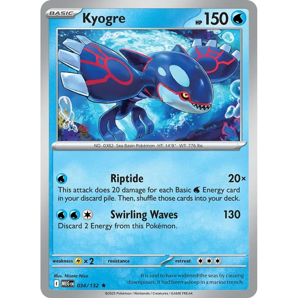 Kyogre 034/132 Rare Mega Evolution Pokemon Holo Near Mint (NM) przód