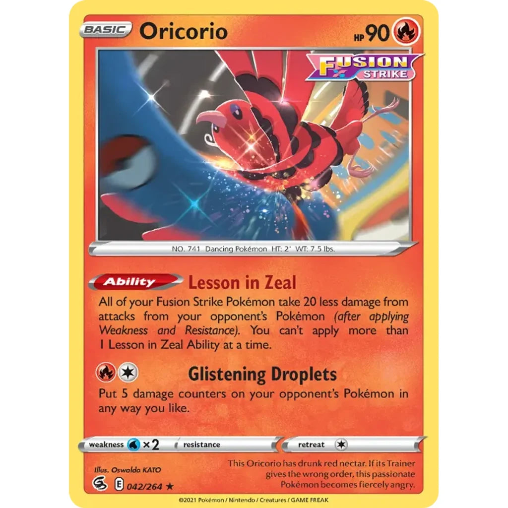 Oricorio 042/264 Rare Fusion Strike Pokemon Lightly Played (LP) przód