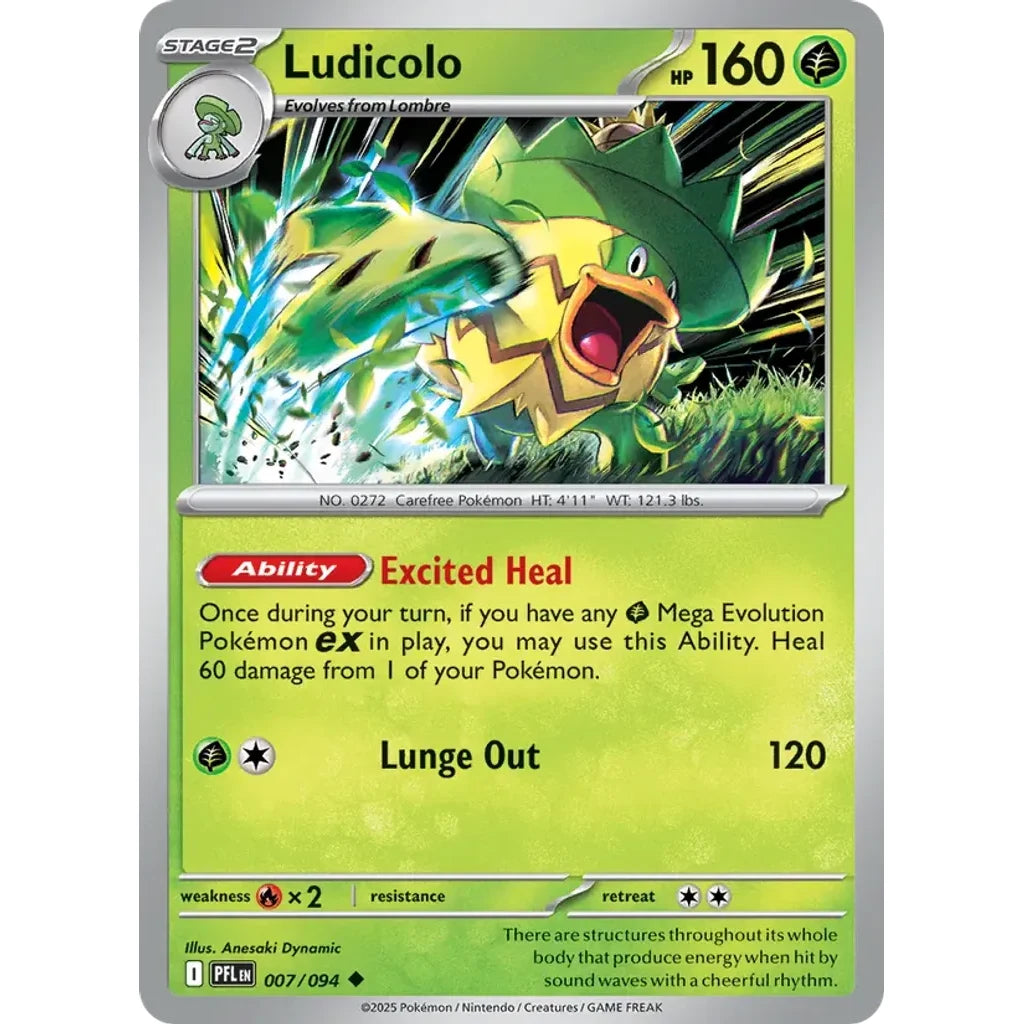 Ludicolo 007/094 Uncommon Phantasmal Flames Pokemon Near Mint (NM) przód