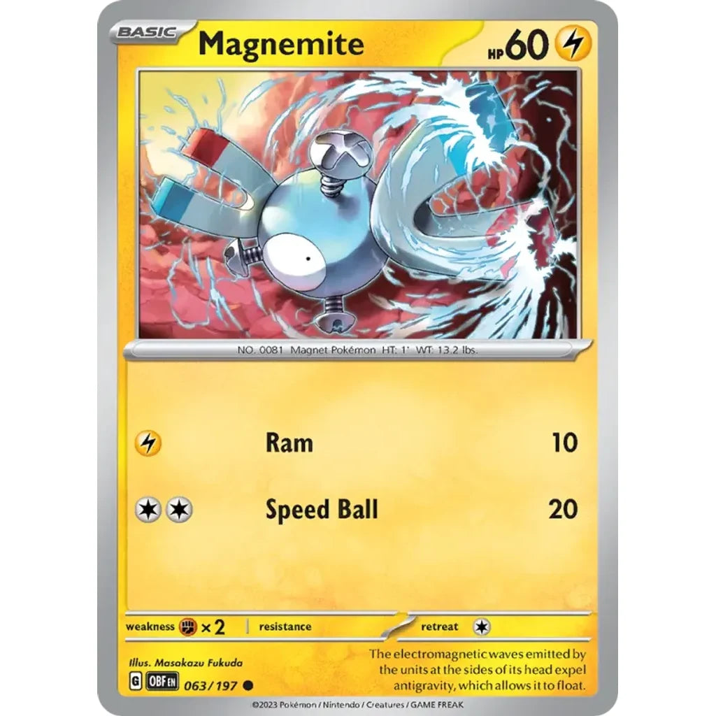 Magnemite 063/197 Common Obsidian Flames Pokemon Near Mint (NM) przód