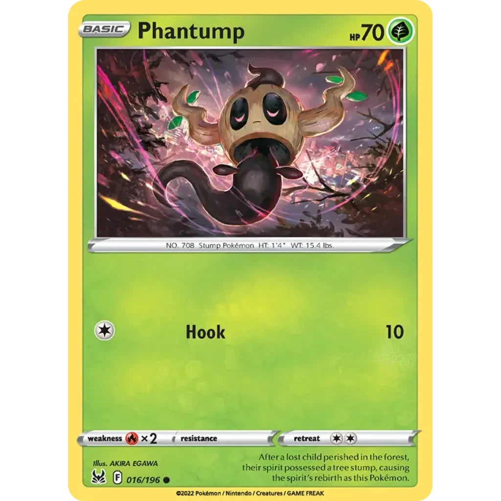 Phantump 016/196 Common Lost Origin Pokemon Near Mint (NM) — przód