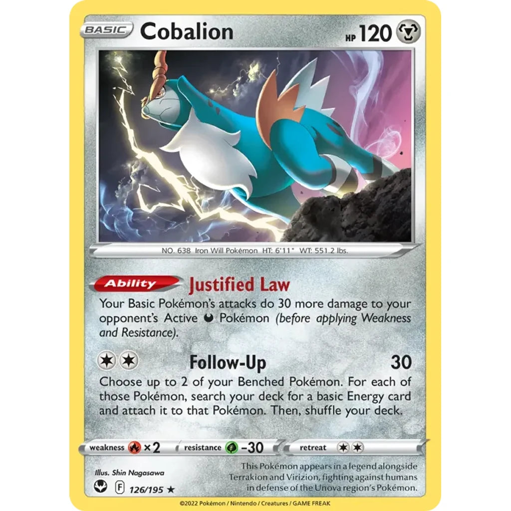 Cobalion 126/195 Rare Silver Tempest Pokemon Lightly Played (LP) przód