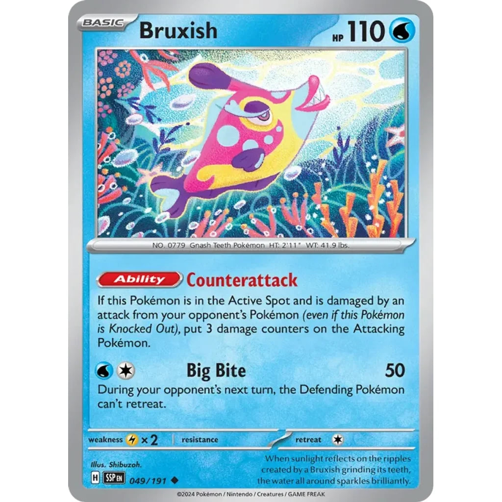 Bruxish 049/191 Uncommon Surging Sparks Pokemon Reverse Holo Near Mint (NM) przód