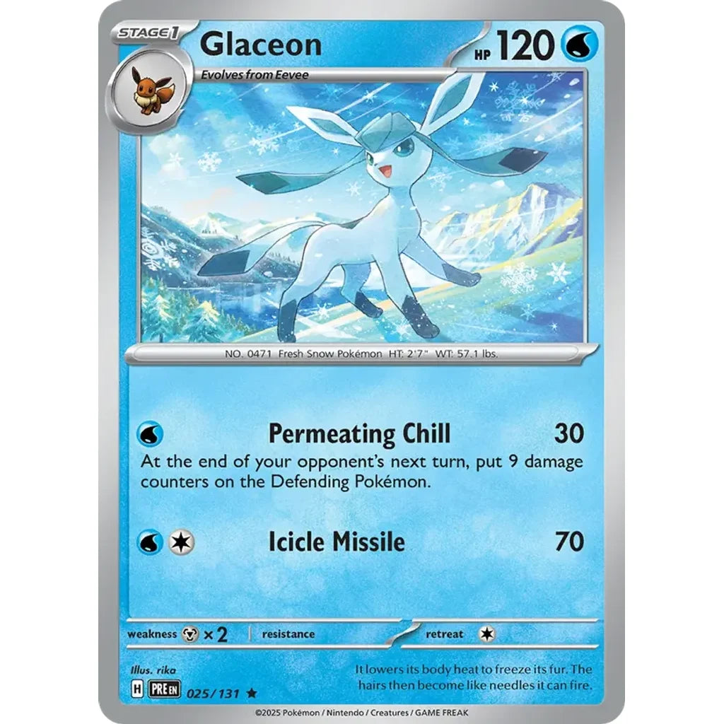 Glaceon 025/131 Holo Rare Prismatic Evolutions Pokemon Holo Lightly Played (LP) przód