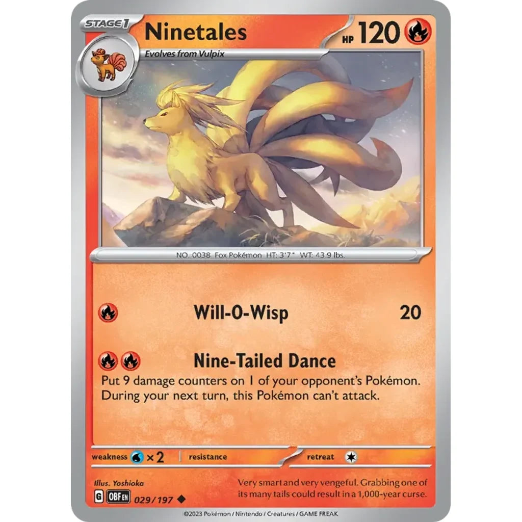 Ninetales 029/197 Uncommon Obsidian Flames Pokemon Near Mint (NM) przód