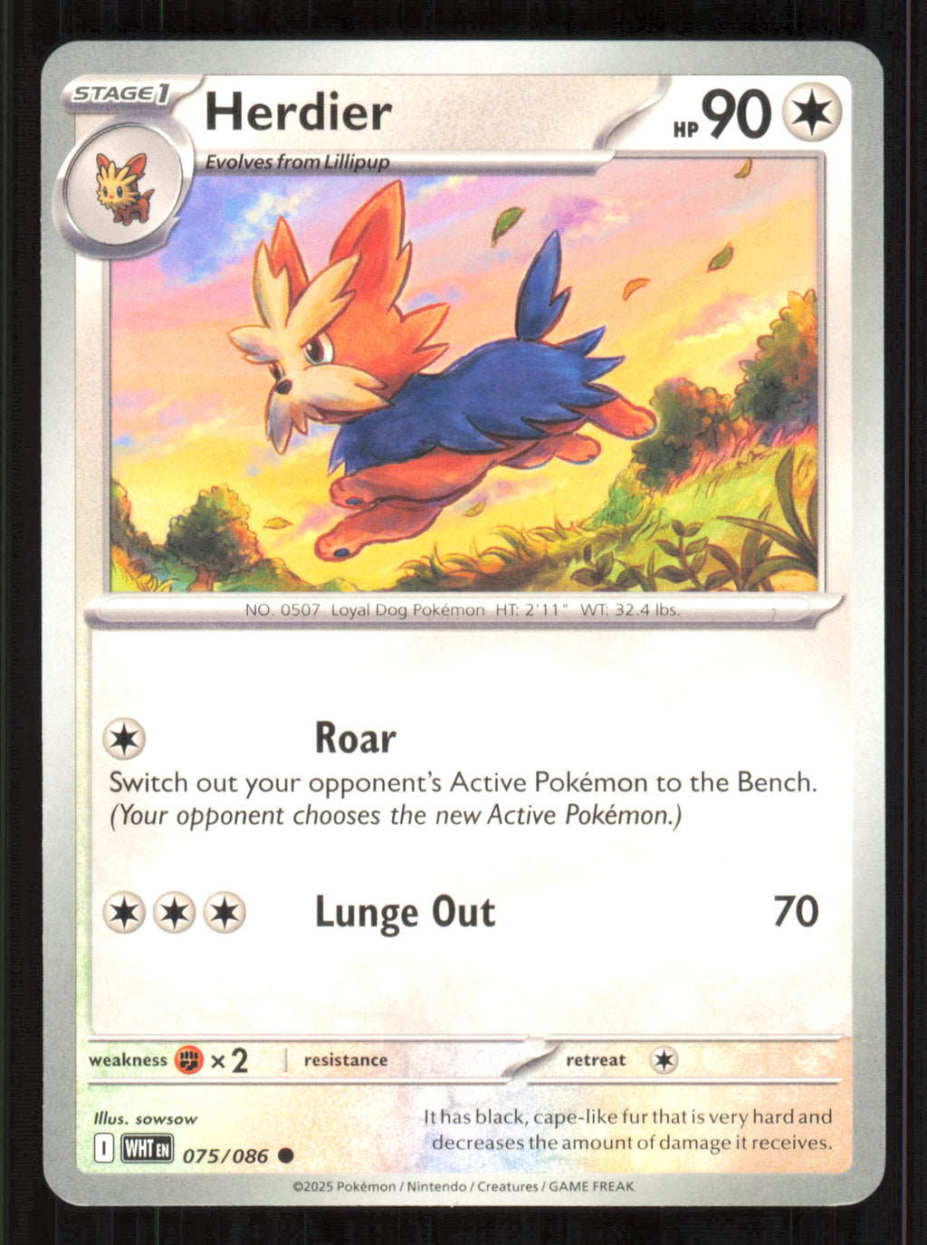 Herdier Common SV: White Flare 075/086 Near Mint (NM) — przód