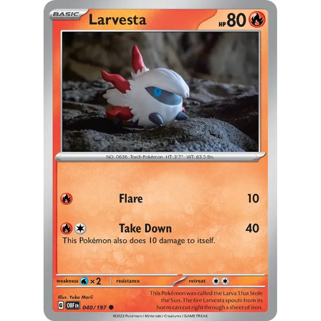 Larvesta 040/197 Common Obsidian Flames Pokemon Near Mint (NM) przód