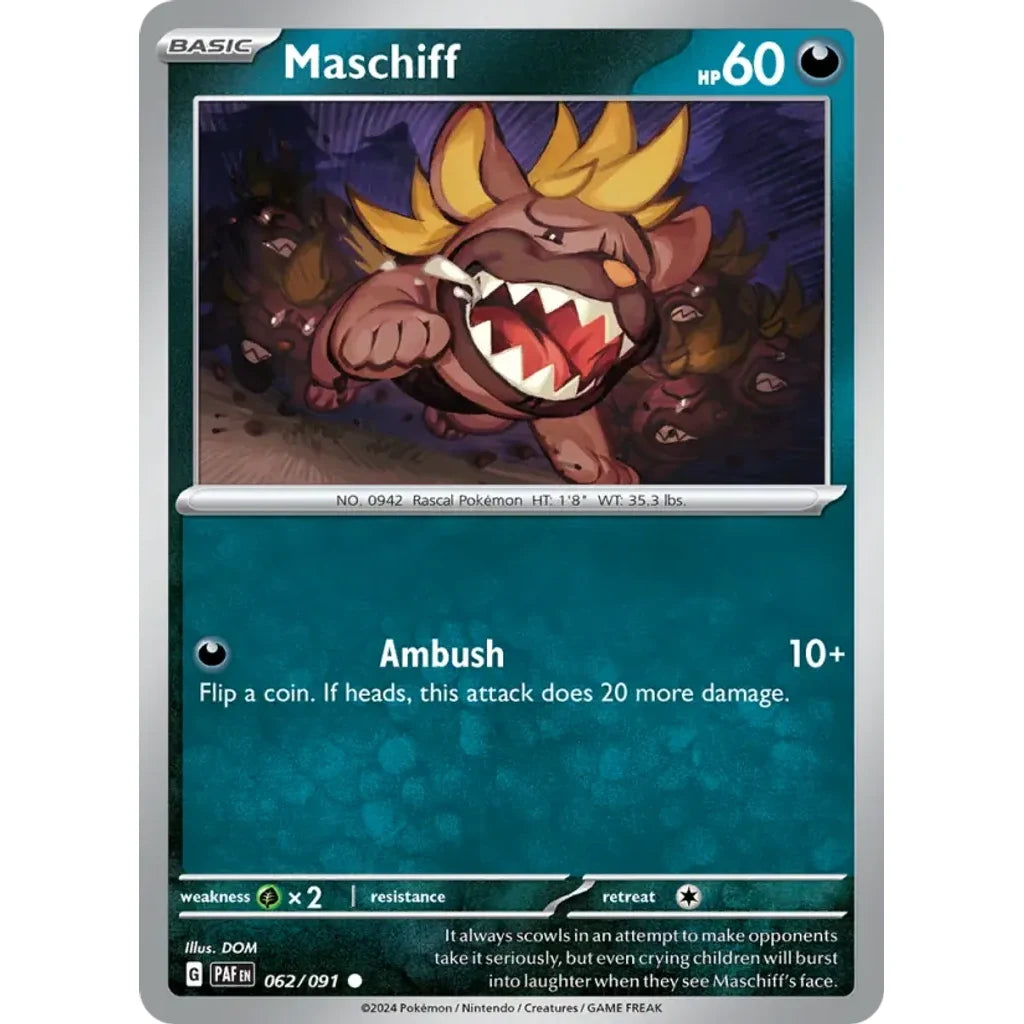 Maschiff 062/091 Common Paldean Fates Pokemon Near Mint (NM) przód