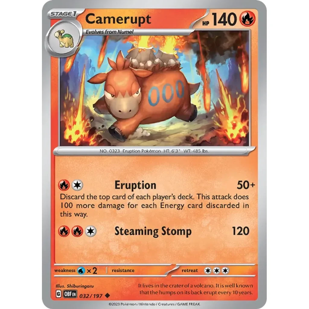 Camerupt 032/197 Uncommon Obsidian Flames Pokemon Lightly Played (LP) przód