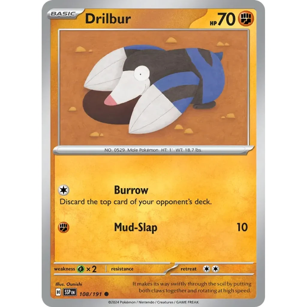Drilbur 108/191 Common Surging Sparks Pokemon Reverse Holo Near Mint (NM) przód