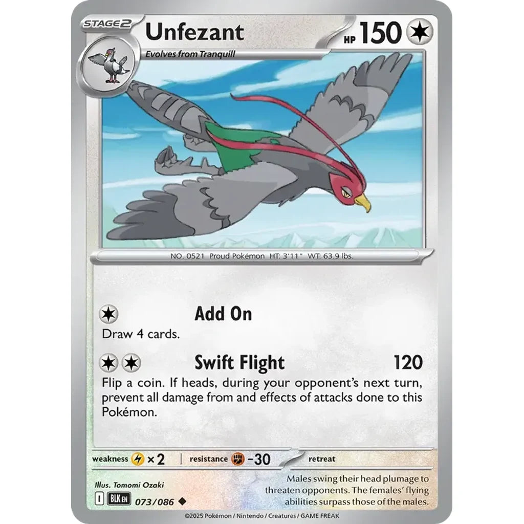 Unfezant 073/086 Uncommon SV: Black Bolt Pokemon Near Mint (NM) przód