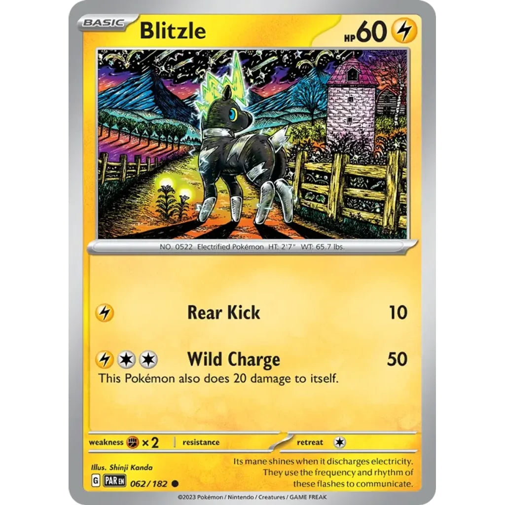 Blitzle 062/182 Common Paradox Rift Pokemon Reverse Holo Lightly Played (LP) przód