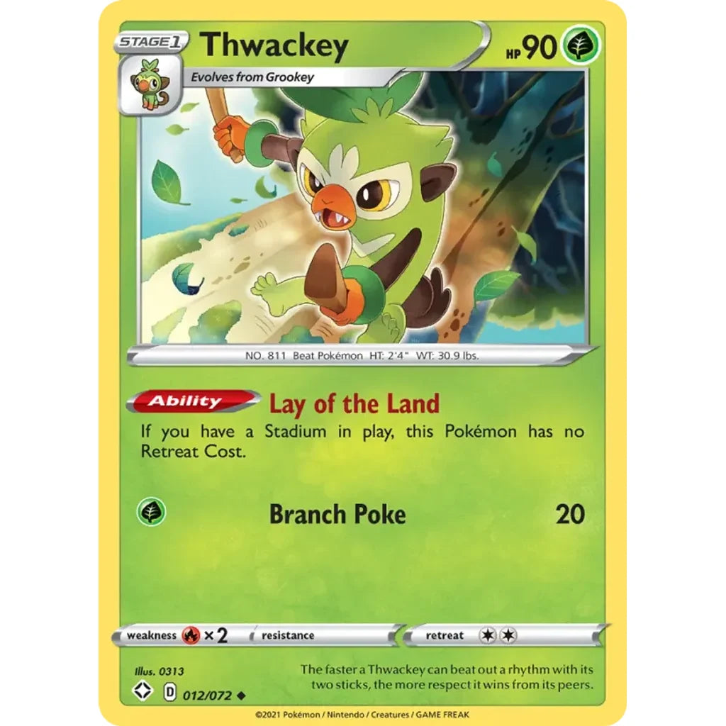 Thwackey 012/072 Uncommon Shining Fates Pokemon Lightly Played (LP) przód