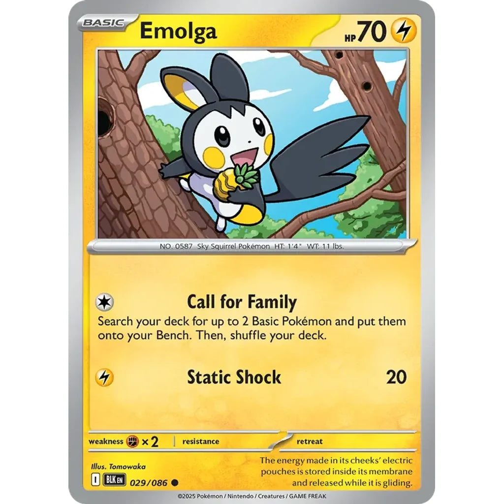 Emolga 029/086 Common SV: Black Bolt Pokemon Near Mint (NM) przód
