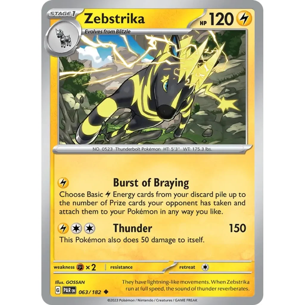 Zebstrika 063/182 Uncommon Paradox Rift Pokemon Near Mint (NM) przód