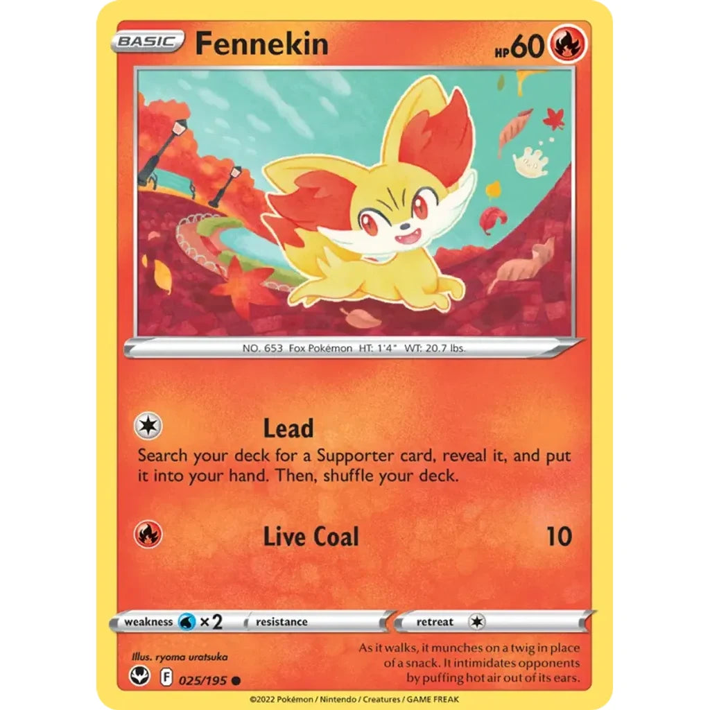 Fennekin 025/195 Common Silver Tempest Pokemon Reverse Holo Lightly Played (LP) przód