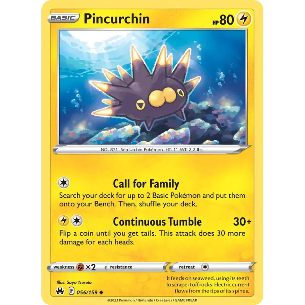 Pincurchin 056/159 Uncommon Crown Zenith Pokemon Near Mint (NM) przód