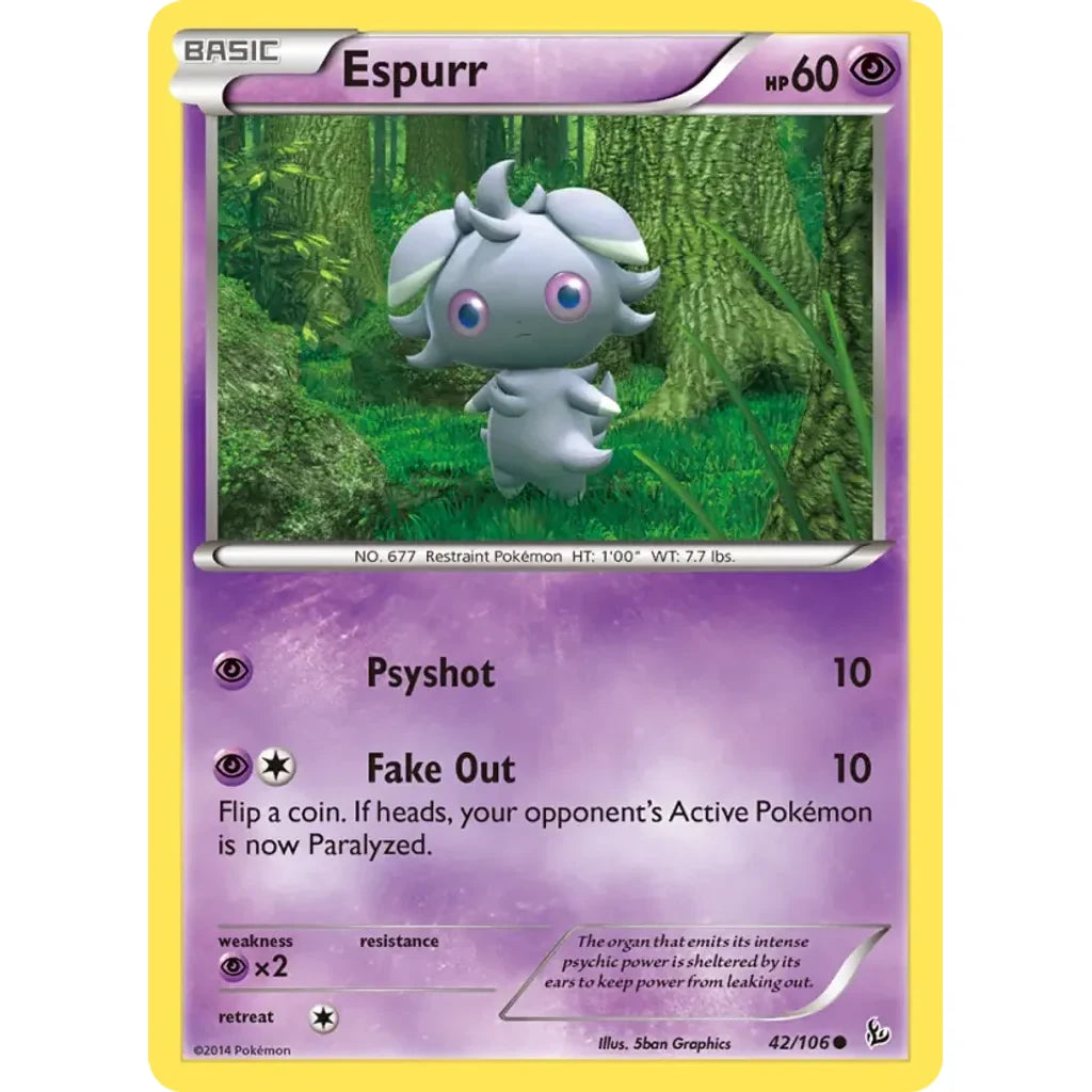 Espurr 42/106 Common Flashfire Pokemon Lightly Played (LP) przód