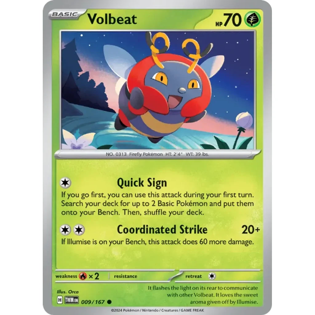 Volbeat 009/167 Common Twilight Masquerade Pokemon Near Mint (NM) przód
