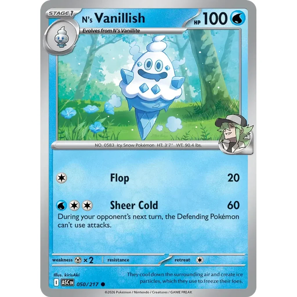 N's Vanillish 050/217 Common ME: Ascended Heroes Pokemon Lightly Played (LP) przód