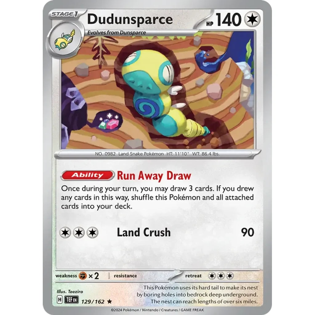Dudunsparce 129/162 Rare Temporal Forces Pokemon Reverse Holo Near Mint (NM) przód