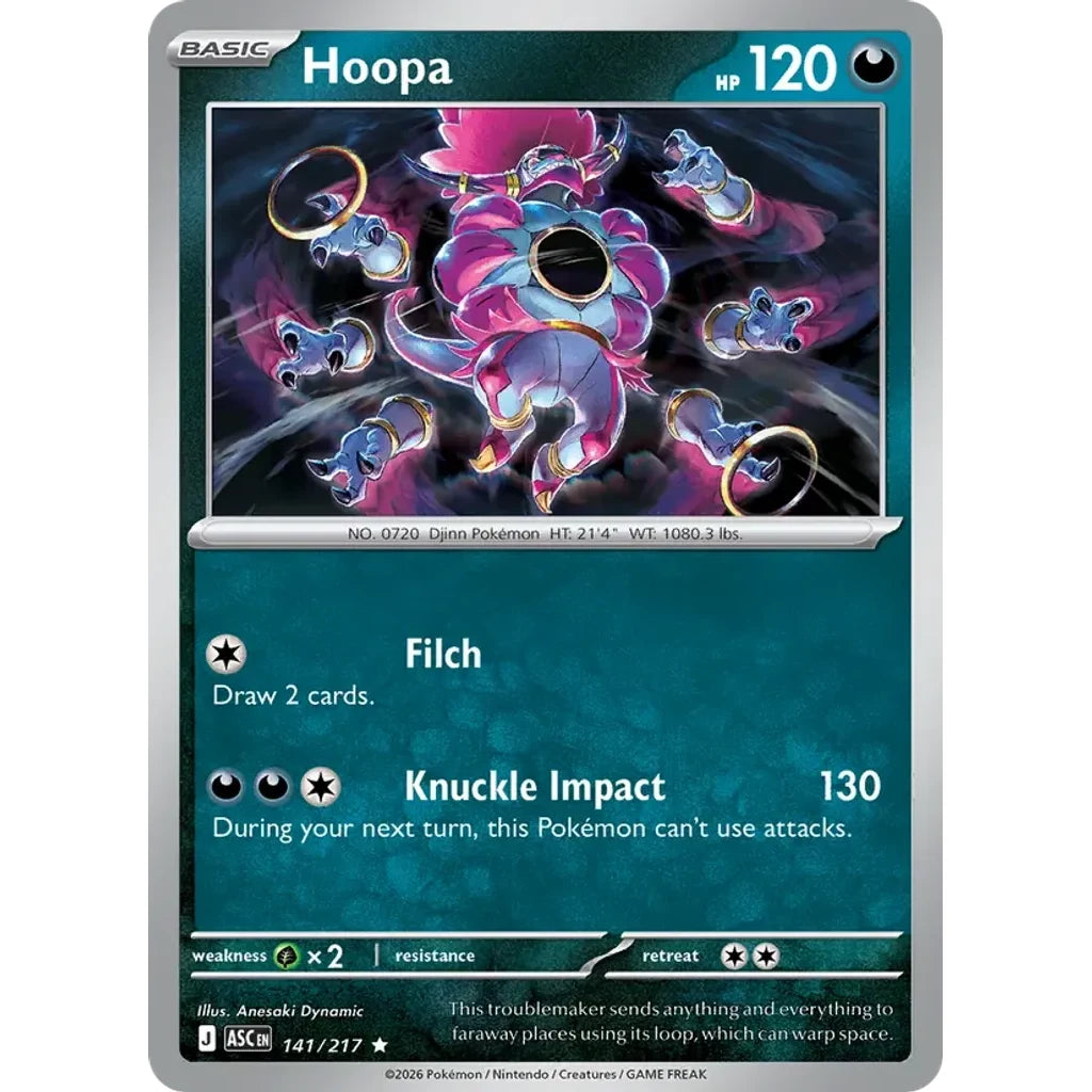 Hoopa 141/217 Rare ME: Ascended Heroes Pokemon Holo Near Mint (NM) przód