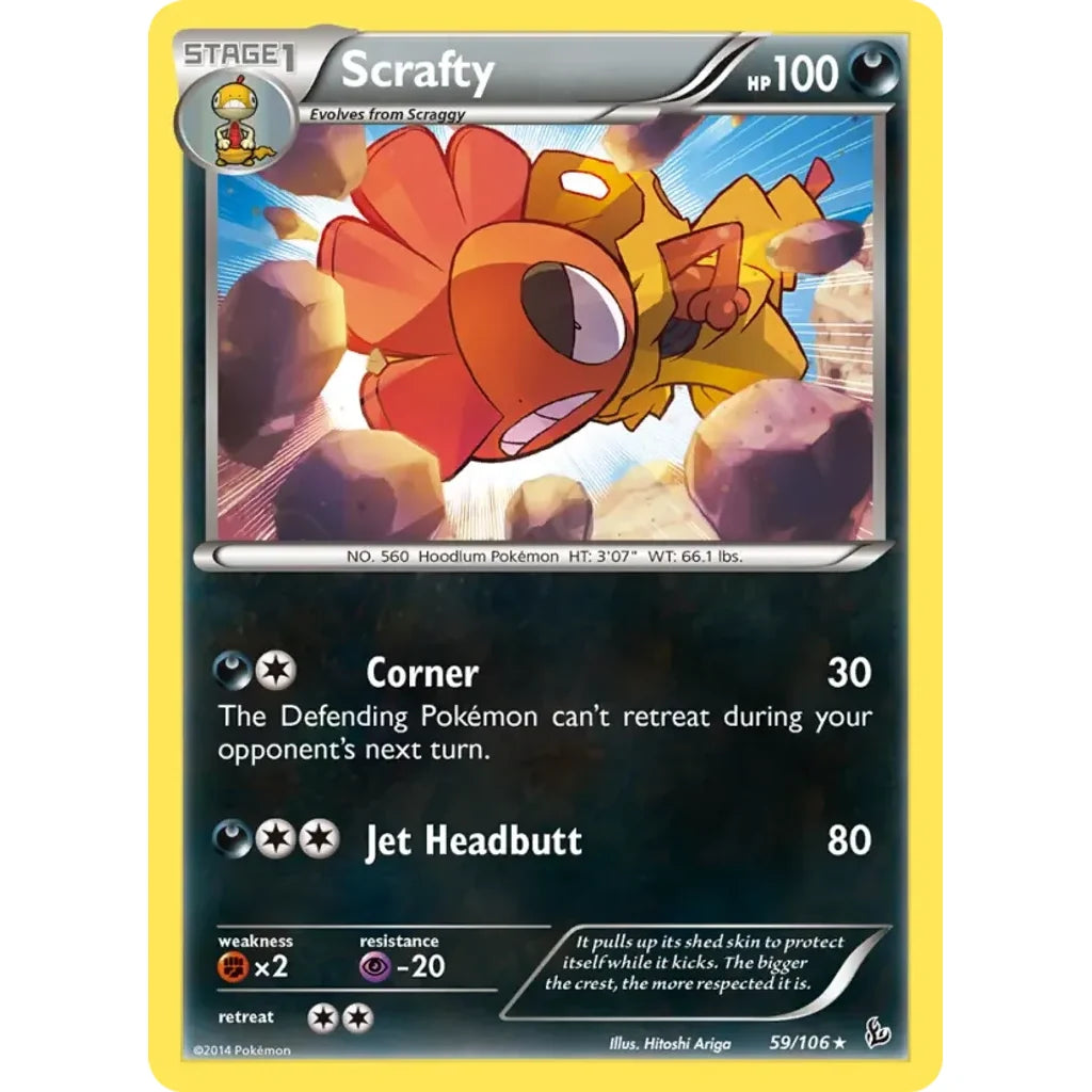 Scrafty 59/106 Rare Flashfire Pokemon Reverse Holo Near Mint (NM) przód