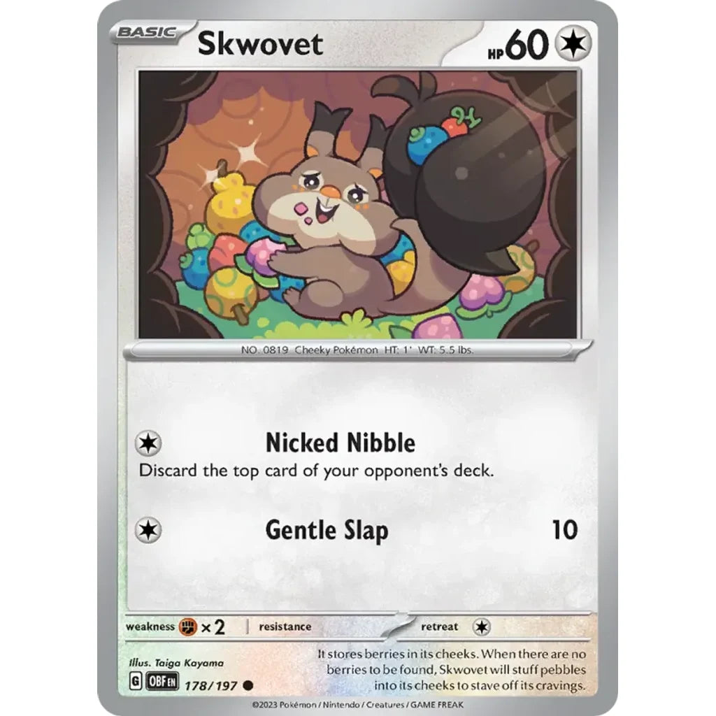 Skwovet 178/197 Common Obsidian Flames Pokemon Reverse Holo Lightly Played (LP) przód
