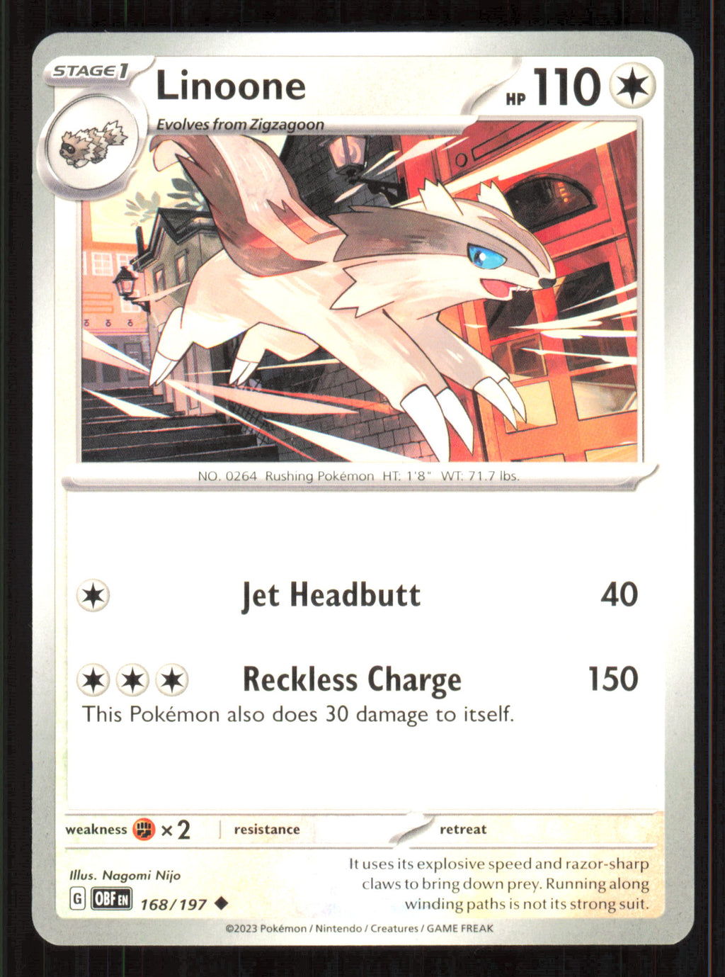 Linoone Uncommon SV03: Obsidian Flames 168/197 Near Mint (NM) — przód