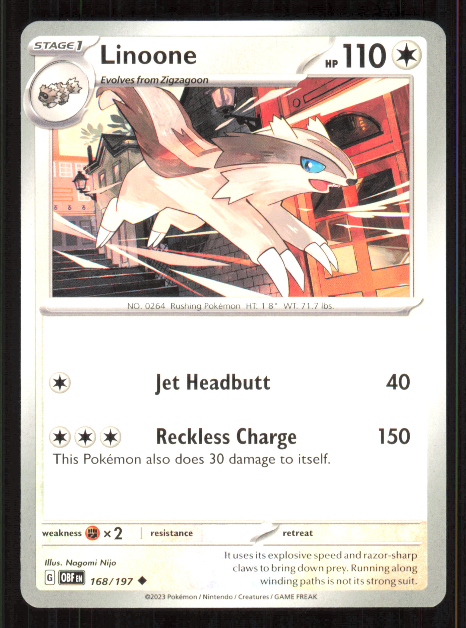 Linoone Uncommon SV03: Obsidian Flames 168/197 Near Mint (NM) — przód