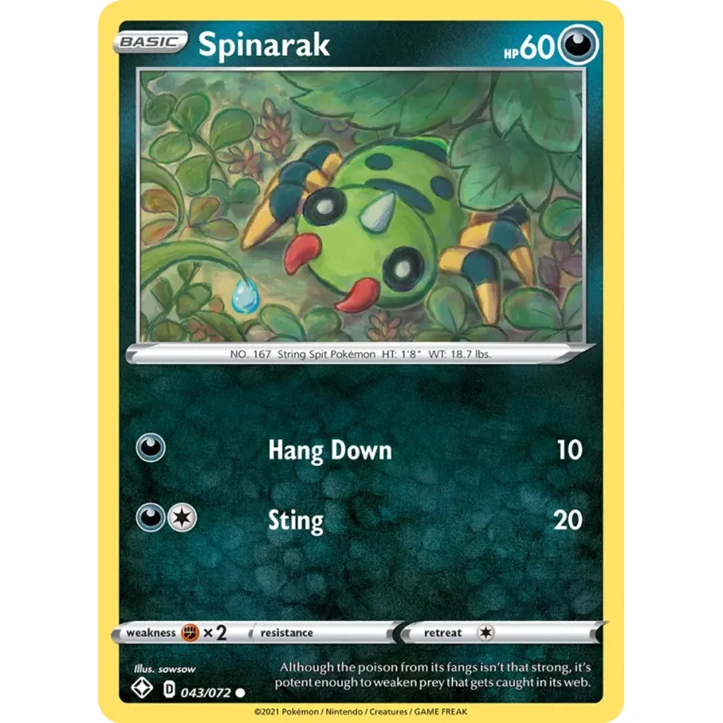 Spinarak 043/072 Common Shining Fates Pokemon Near Mint (NM) przód